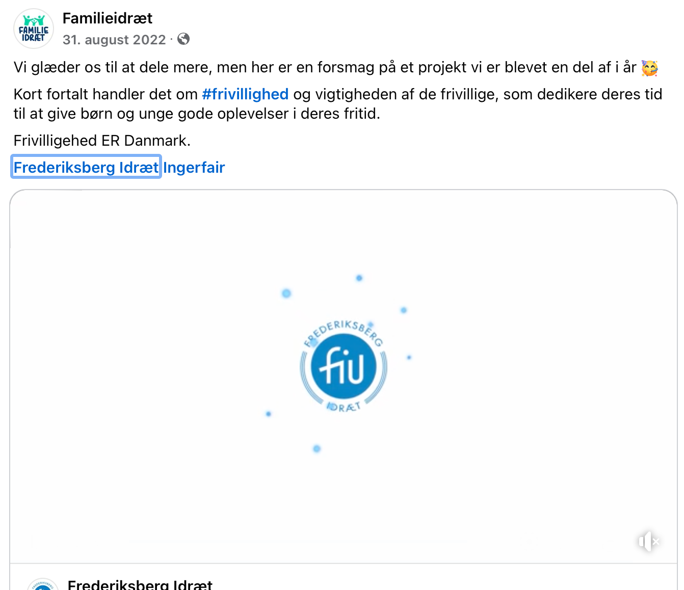 Facebook opslag fra Familieidræt om frivillighed